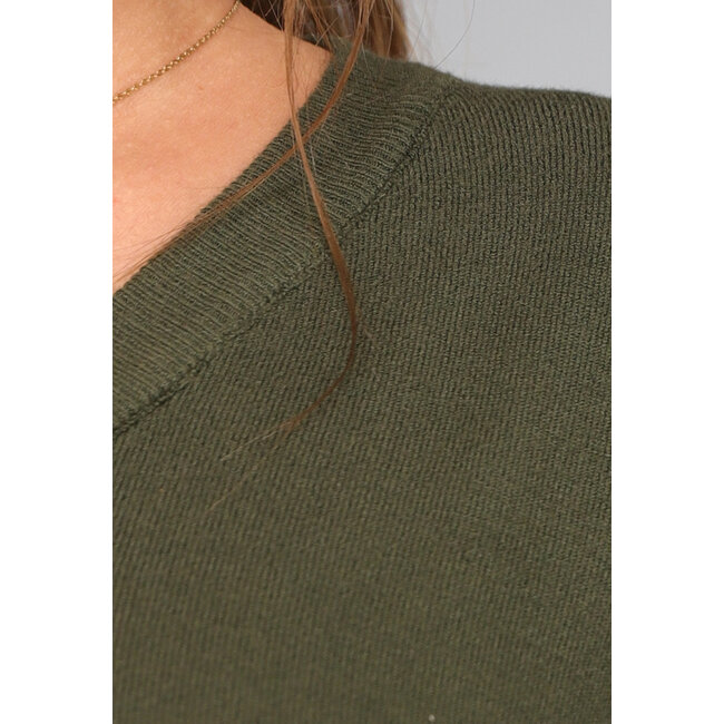 Khaki Lounge Set mit V-Ausschnitt-Pullover