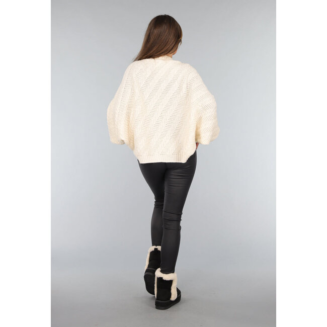 Beigefarbene kurze Strickjacke