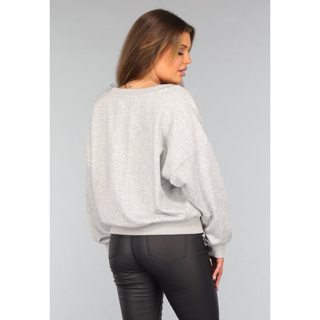 Hellgrauer V-Ausschnitt-Pullover