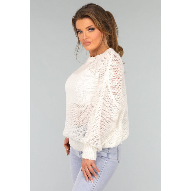 Weißer durchsichtiger Strickpullover