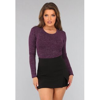 Lila langärmeliges Top mit gebleichtem Look