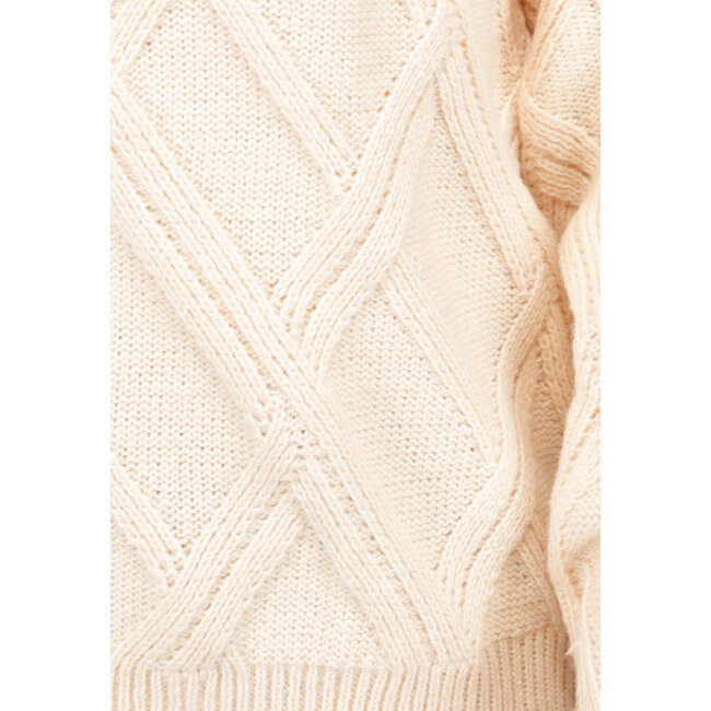 Beigefarbener Strickjersey mit Karomuster