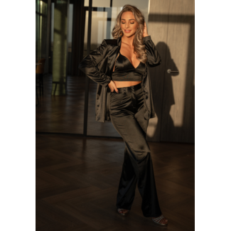 Glänzender Blazer / Pantaloon-Anzug Stretch Schwarz