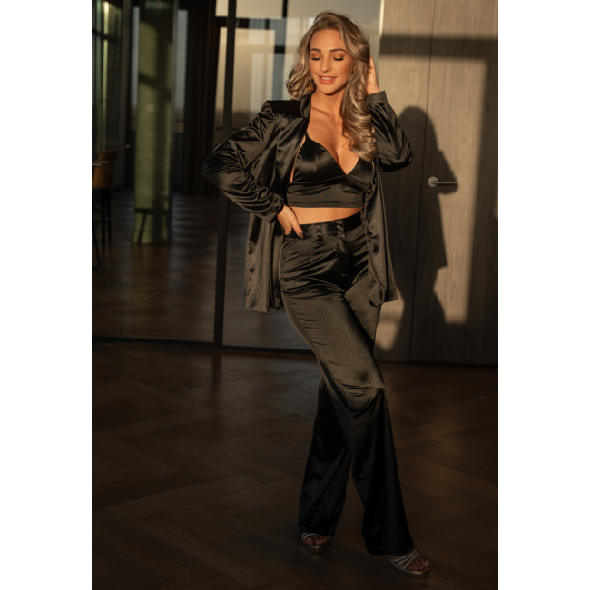 Glänzender Blazer / Pantaloon-Anzug Stretch Schwarz