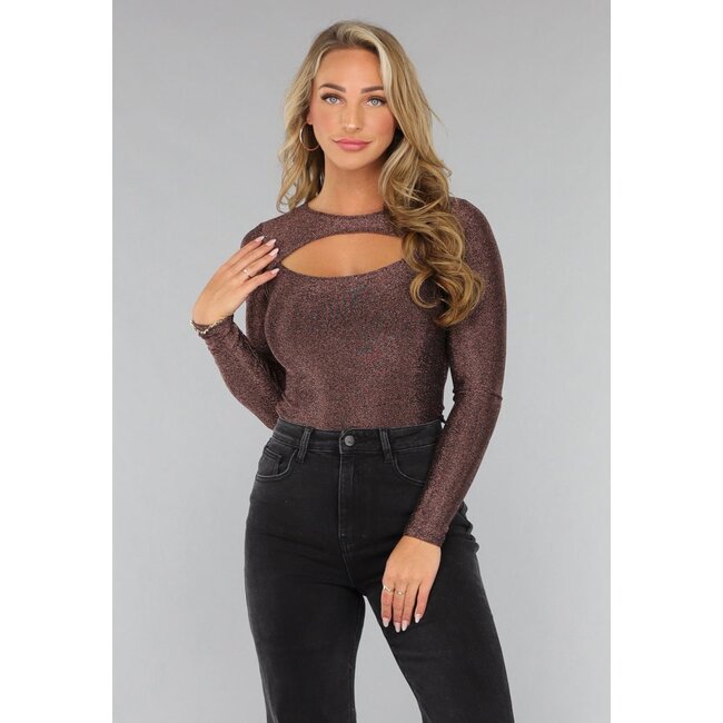 Langärmeliger roségoldener Bodysuit mit Ausschnitt