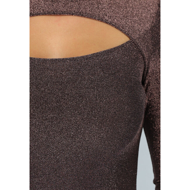 Langärmeliger roségoldener Bodysuit mit Ausschnitt