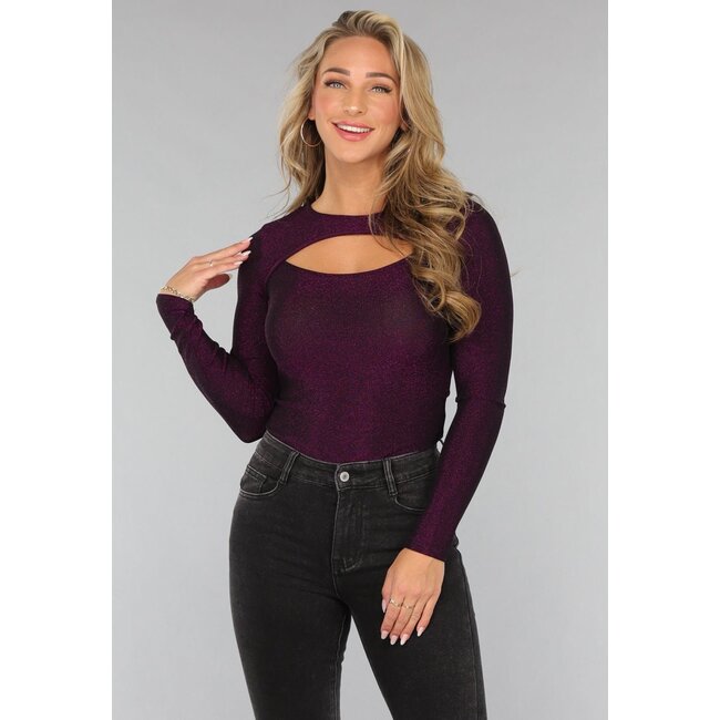 Bodysuit mit Ausschnitt in Glitzerviolett