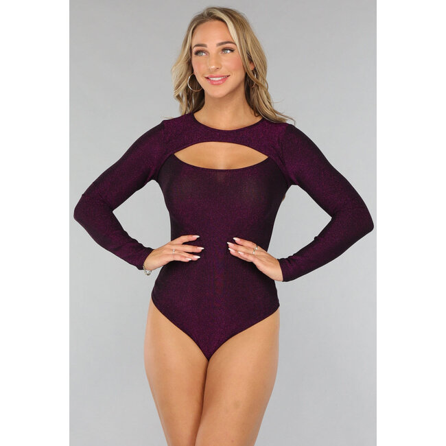 Bodysuit mit Ausschnitt in Glitzerviolett