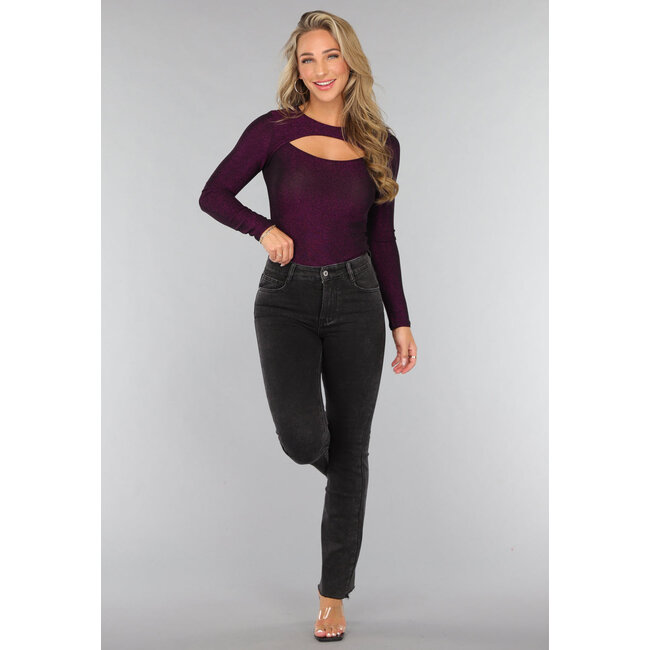 Bodysuit mit Ausschnitt in Glitzerviolett