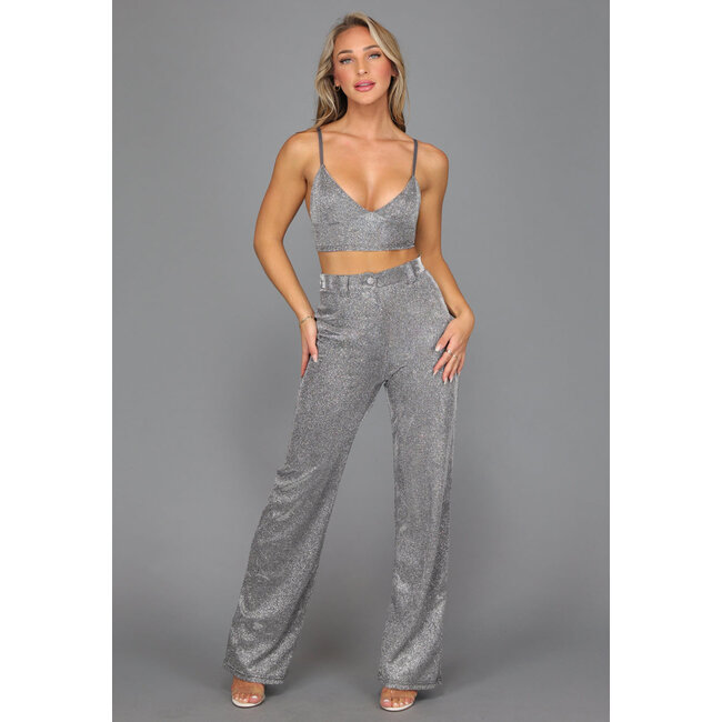 Glänzendes silbernes Triangel-Crop-Top