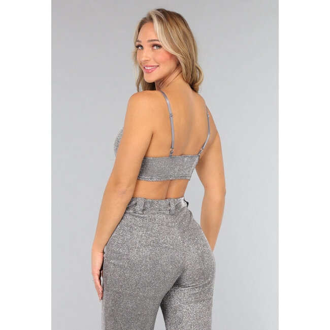Glänzendes silbernes Triangel-Crop-Top