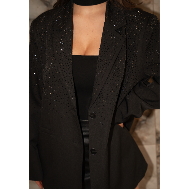 Schwarzer Oversized-Blazer mit Glitzersteinen