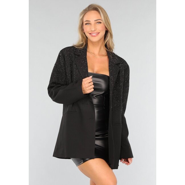 Schwarzer Oversized-Blazer mit Glitzersteinen