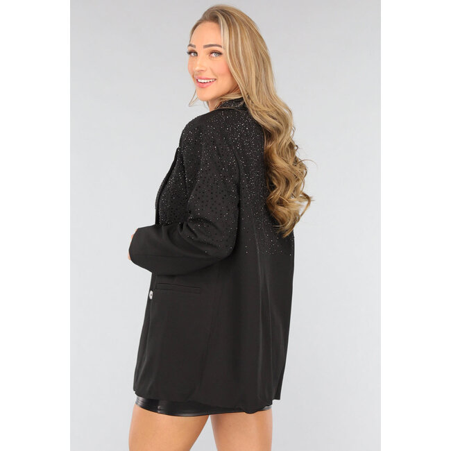 Schwarzer Oversized-Blazer mit Glitzersteinen