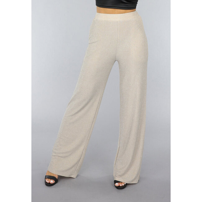 Beigefarbene elastische Glitzerhosen