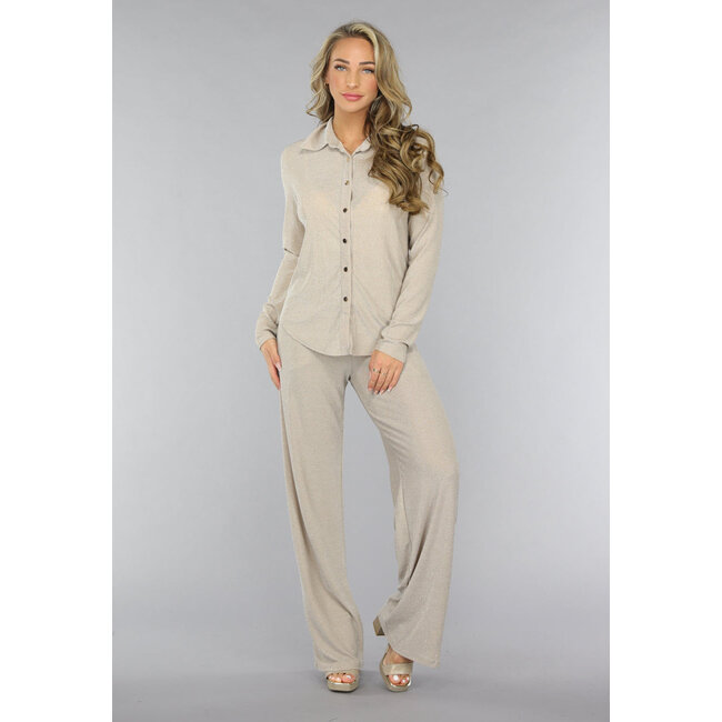 Beigefarbene elastische Glitzerhosen