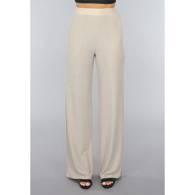 Beigefarbene elastische Glitzerhosen