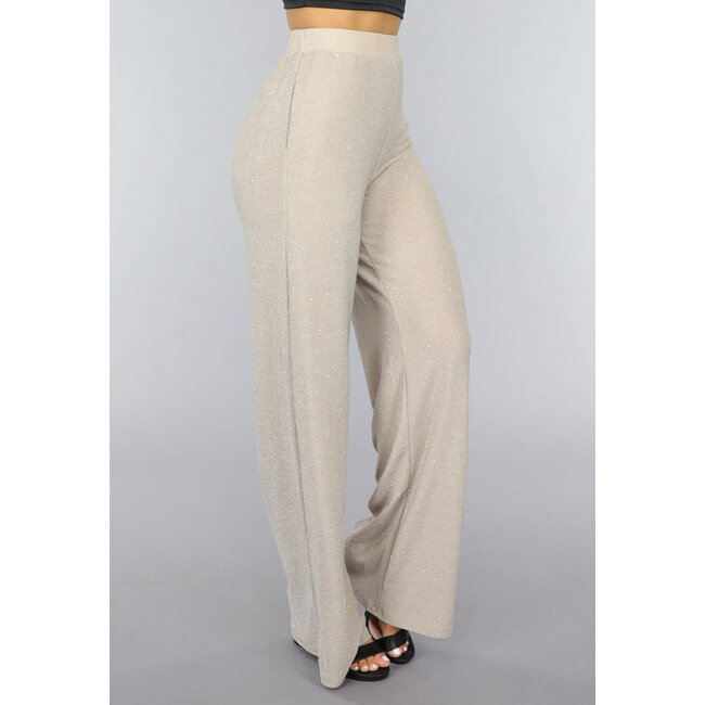 Beigefarbene elastische Glitzerhosen