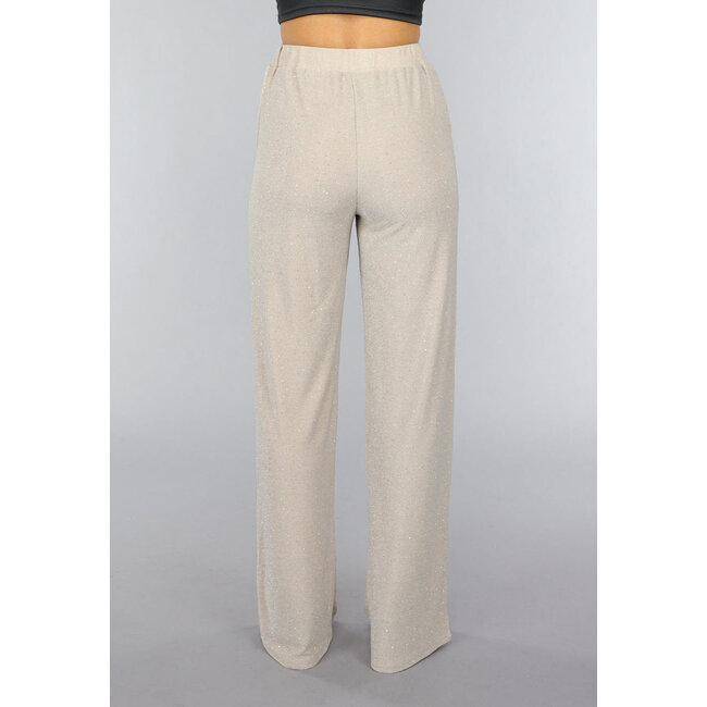 Beigefarbene elastische Glitzerhosen