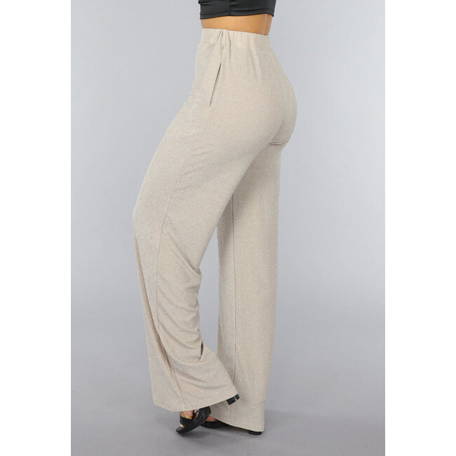 Beigefarbene elastische Glitzerhosen