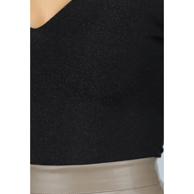 Schwarzer Langarm-Glitzer-Body