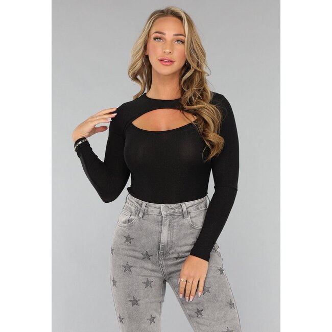 Schwarz schimmernder ausgeschnittener Bodysuit