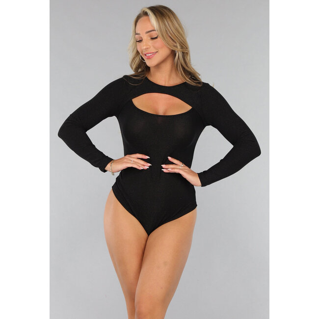 Schwarz schimmernder ausgeschnittener Bodysuit