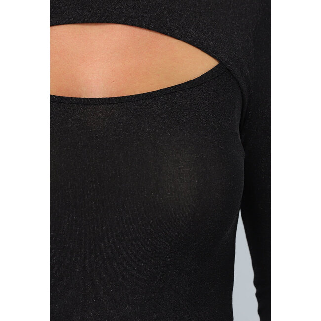Schwarz schimmernder ausgeschnittener Bodysuit