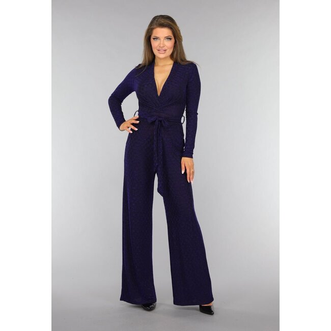 Blauer Glitzer-Overall mit Taillenband