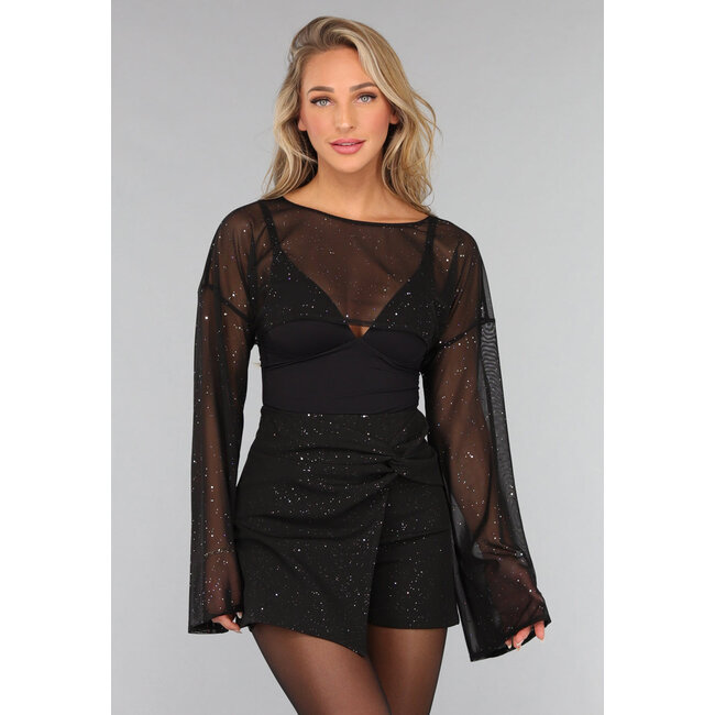 Schwarzer Mesh-Glitzer-Bolero