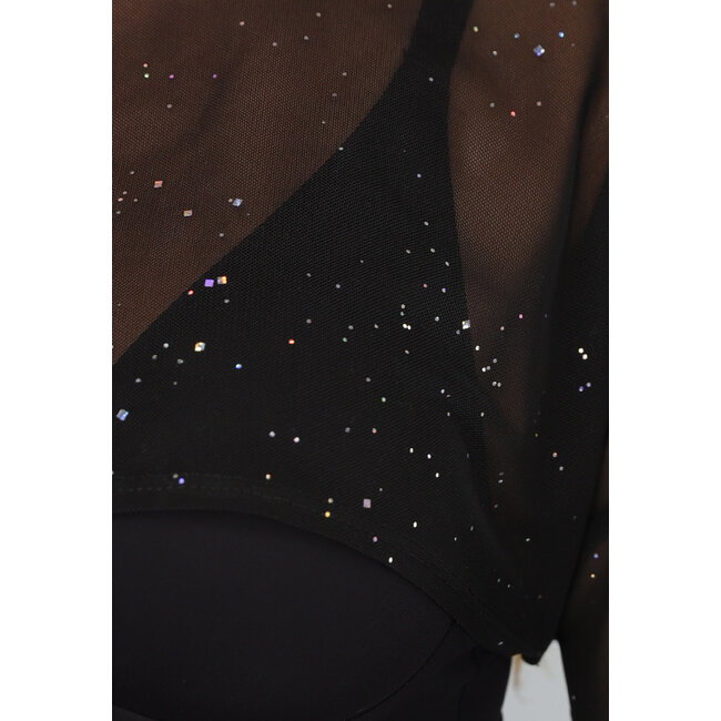 Schwarzer Mesh-Glitzer-Bolero