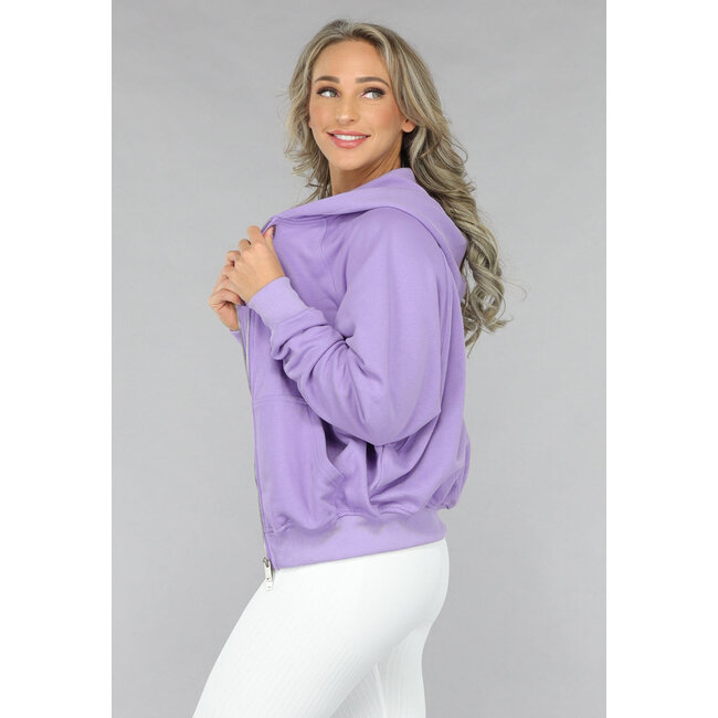 Lila übergroße Strickjacke mit Reißverschluss