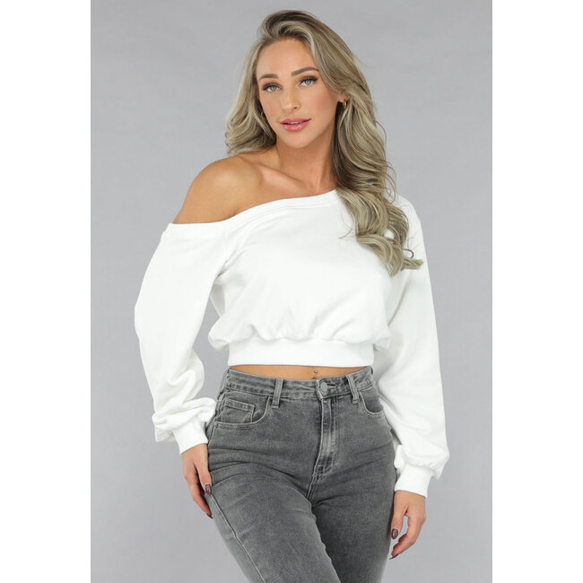 Weißer One-Shoulder-Pullover