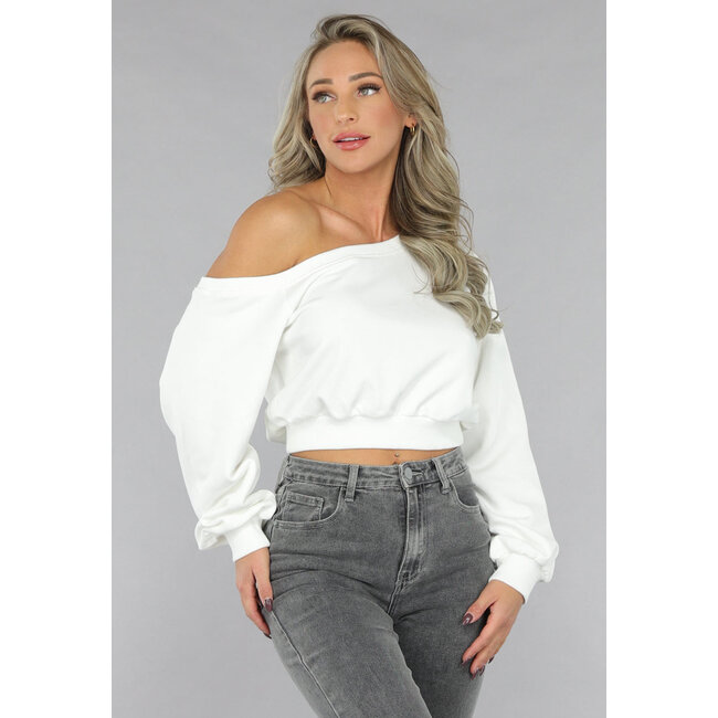 Weißer One-Shoulder-Pullover