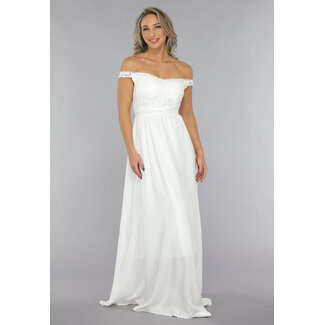 Weißes schulterfreies Hochzeitskleid mit Pads