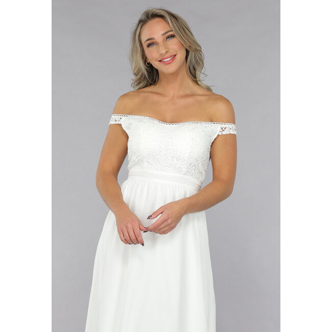 Weißes schulterfreies Hochzeitskleid mit Pads