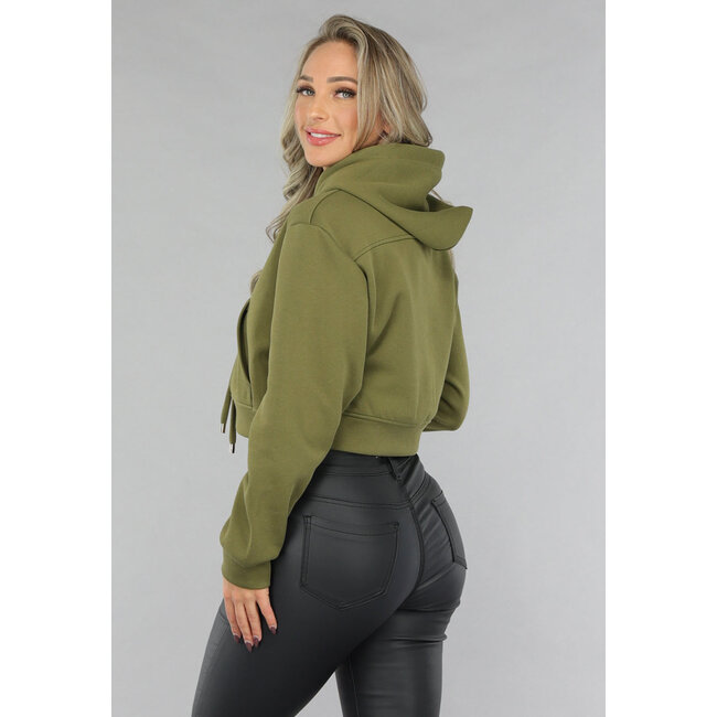 Gekürzter khakifarbener Kapuzenpullover