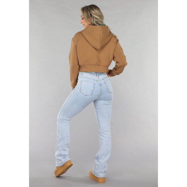 Kamelfarbener Cropped Cardigan mit Reißverschluss