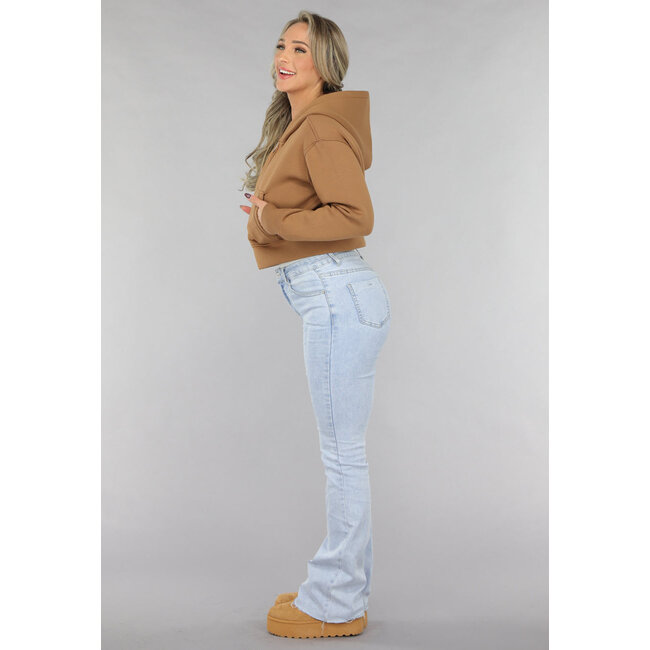 Kamelfarbener Cropped Cardigan mit Reißverschluss