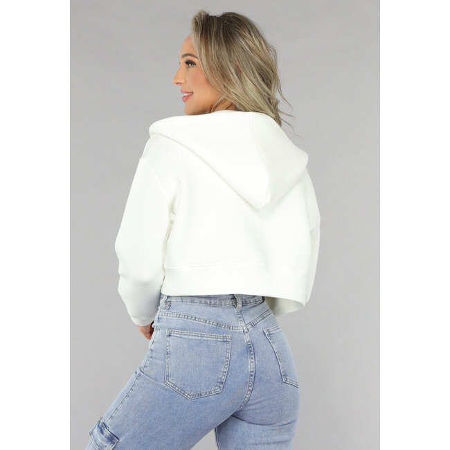 Weiße kurze Strickjacke mit Taschen