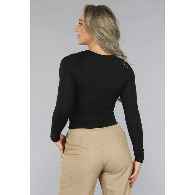 Langärmliges Schwarzes plissiertes Top