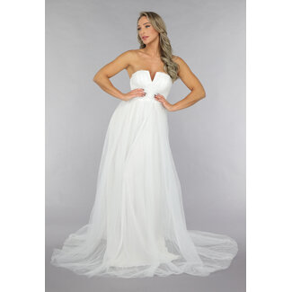 Weißes langes Mesh-Brautkleid
