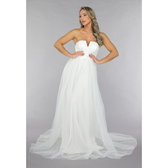 Weißes langes Mesh-Brautkleid