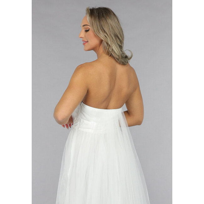 Weißes langes Mesh-Brautkleid