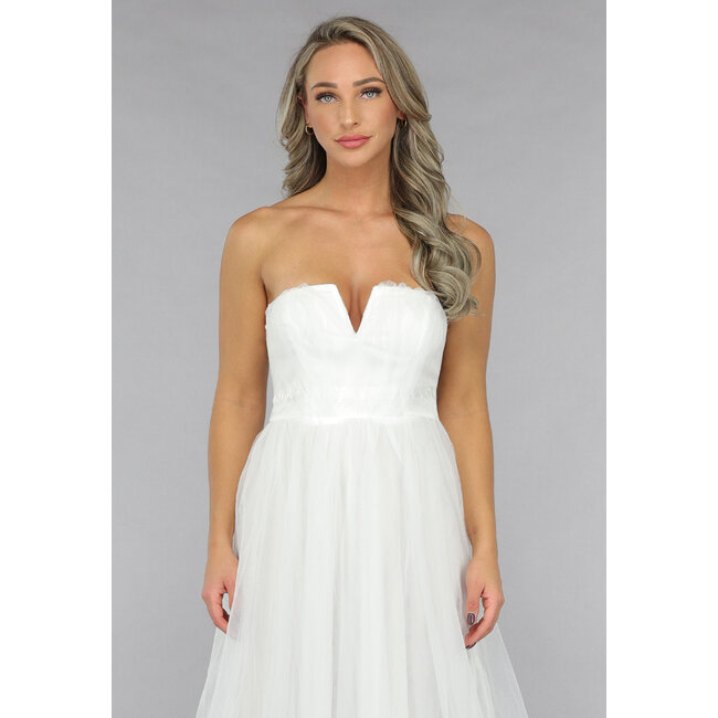 Weißes langes Mesh-Brautkleid