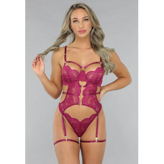 Aubergine Bustier-Dessous-Set mit Herzchen