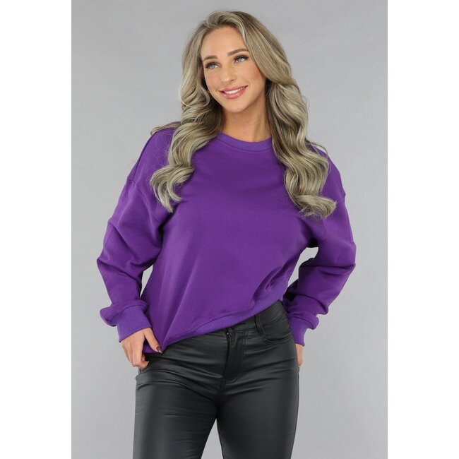 Lila Pullover mit schrägem Abschluss