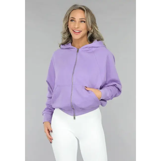 Lila übergroße Strickjacke mit Reißverschluss