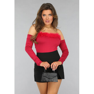 Bordeauxrotes Crop-Top mit Flaum