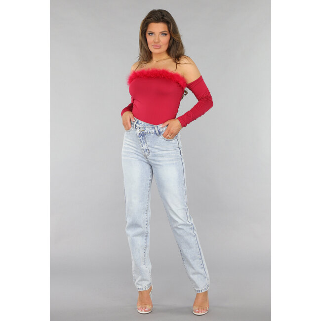 Bordeauxrotes Crop-Top mit Flaum